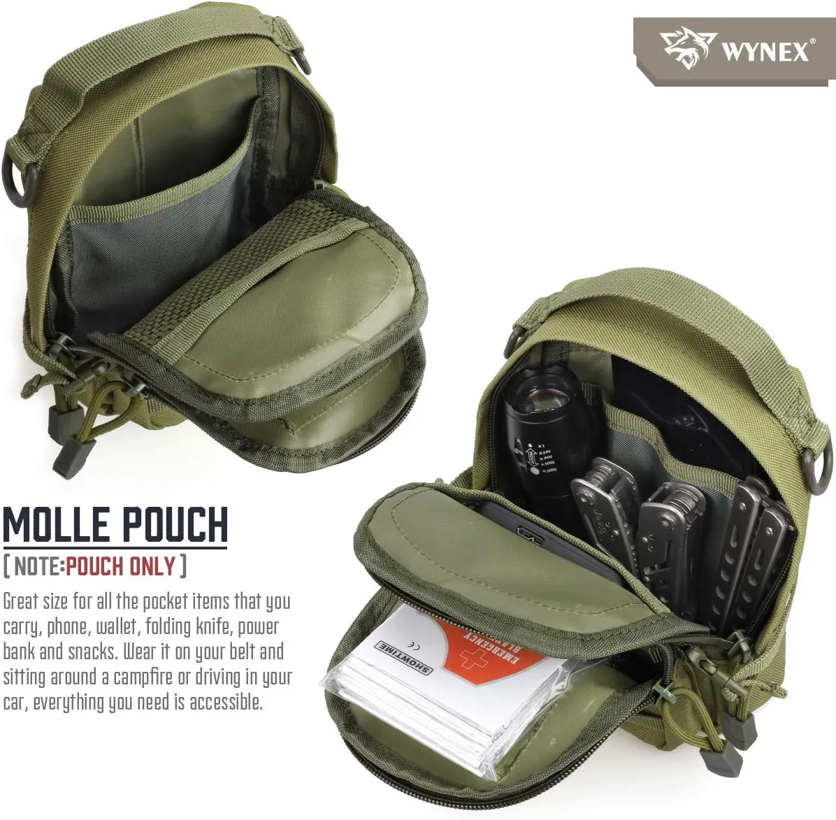 WYNEX Tactical Molle Pouch Small, EDC Utility Pouch Tactical Tool Pouches Bag Compact Multi-Purpose Waist Pouch Include Flag Patch, Mini Design of 3-Day Assault Backpack
