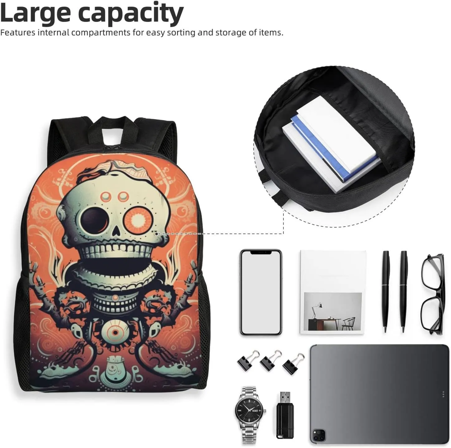 Xerial Funny Skeleton Backpack Waterproof Anti Theft Durable Light Laptop Bag Backpacks For Women Men Travel Gym Backpack