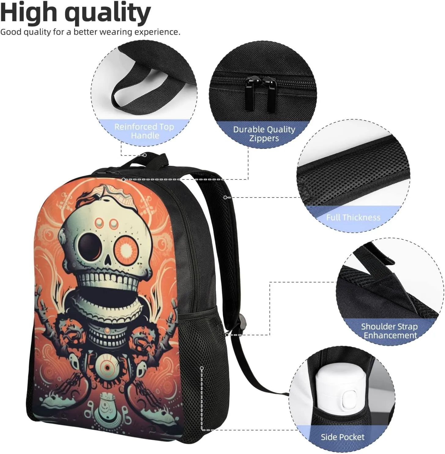 Xerial Funny Skeleton Backpack Waterproof Anti Theft Durable Light Laptop Bag Backpacks For Women Men Travel Gym Backpack