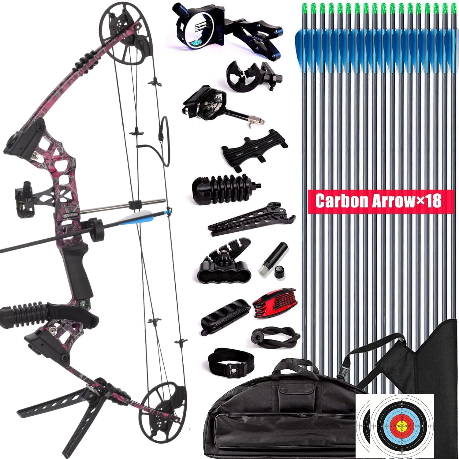 XGeek Compound Bow and Arrow kit, 320 Fps Speed Hunting & Target Bow, with All Accessories, USA-Made Limbs, Draw Weight Adjustable 20-70 Lbs, Draw Length 17-29" for Hunting and Target