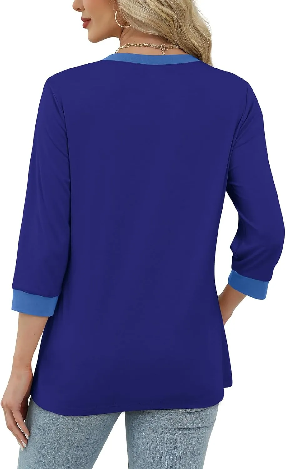 XIEERDUO Womens T Shirts 3/4 Length Sleeve Womens Tops Dressy Casual Crew Neck Color Block Tunic Tops