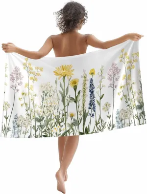 Yellow Spring Floral Microfiber Sandproof Beach Towel for Pool Swimming, Summer Botanical Flowers Quick Dry Absorbent Soft Towels for Bath Camping Travel, Lightweight Breathable 30"x60"