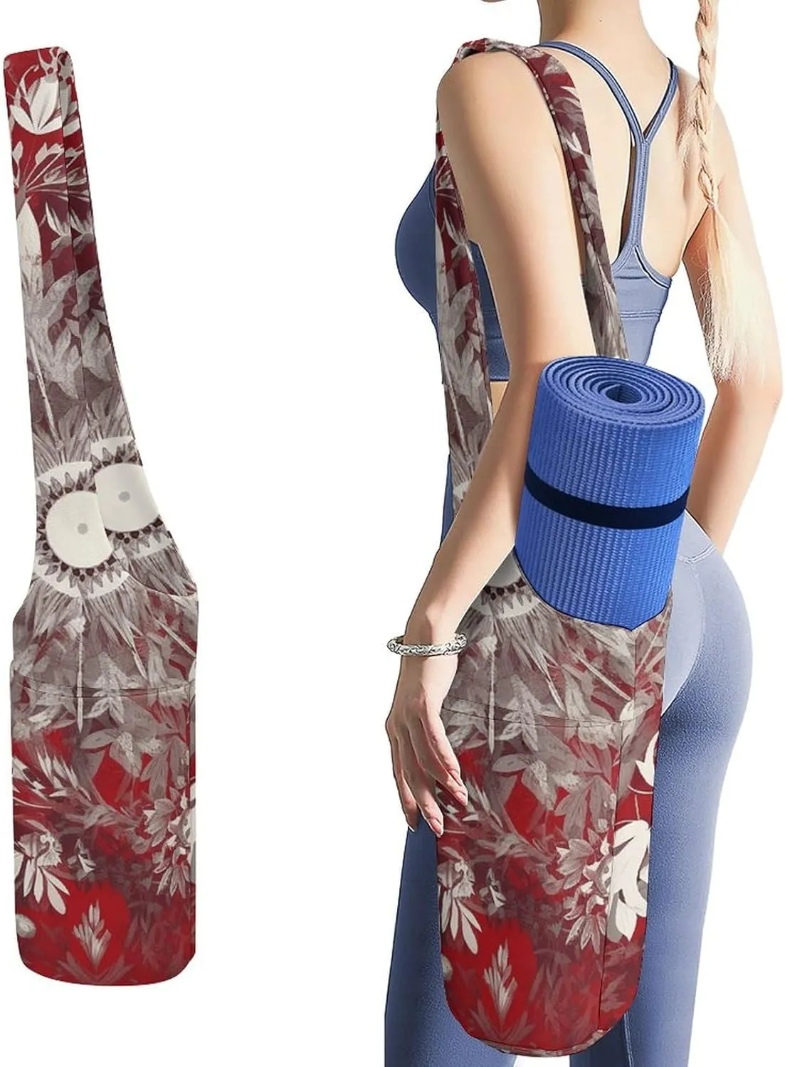 Yoga Mat Bag Large Opening Long Portable Yoga Mat Multifunctional Snowflake Complex Illustration Printed Storage Bag Suitable for Fitness Pilates, 50x40x18cm, style