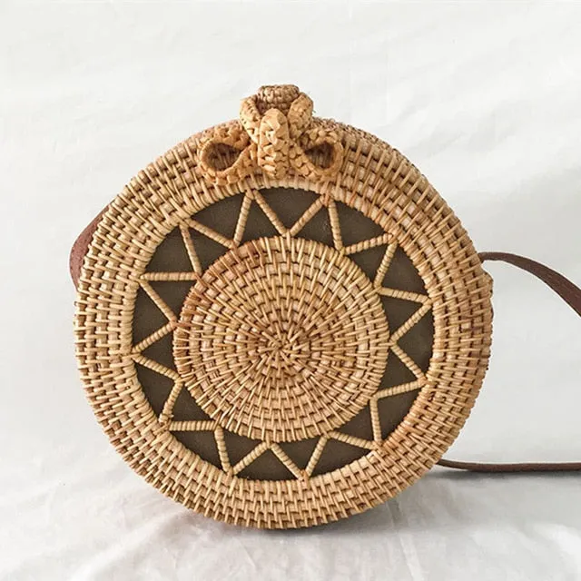 Yogodlns Round Straw Bags Women Summer Rattan Bag Handmade Woven Beach Crossbody Bag Circle Bohemia Bali Box