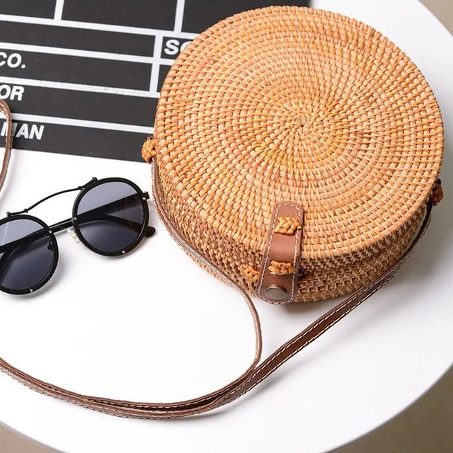 Yogodlns Round Straw Bags Women Summer Rattan Bag Handmade Woven Beach Crossbody Bag Circle Bohemia Bali Box