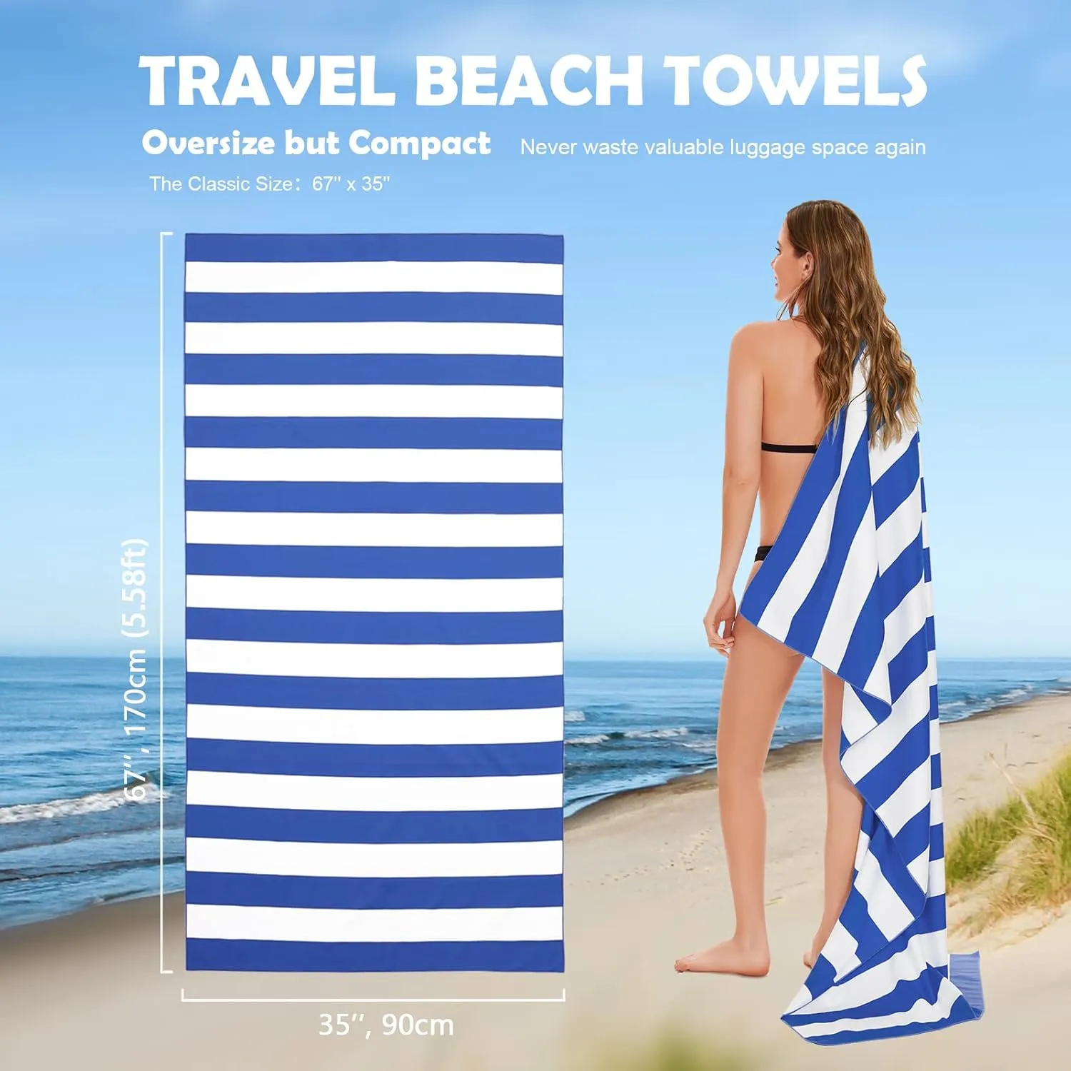 Your Choice Microfiber Quick Dry Sand-Free Beach Towel for Adults & Kids (67x35 Inch, 60x30 Inch) - Oversized, Compact, Lightweight, Absorben