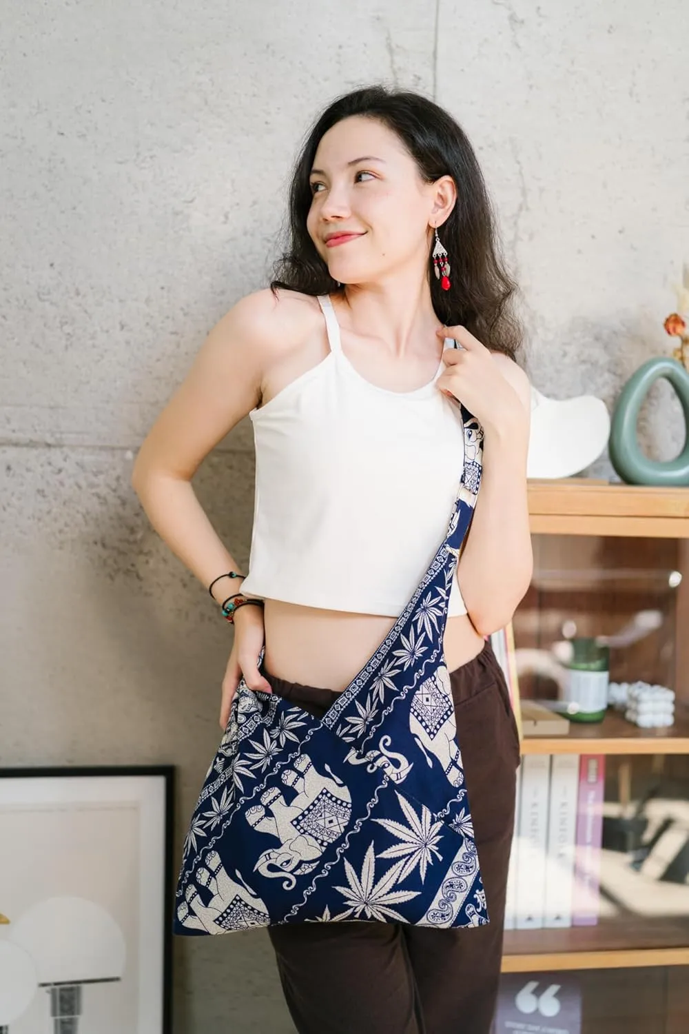 Your Cozy Shopping Bag Tote Bags Crossbody Sling Travel Bag Japaness Silk Elephant Printed