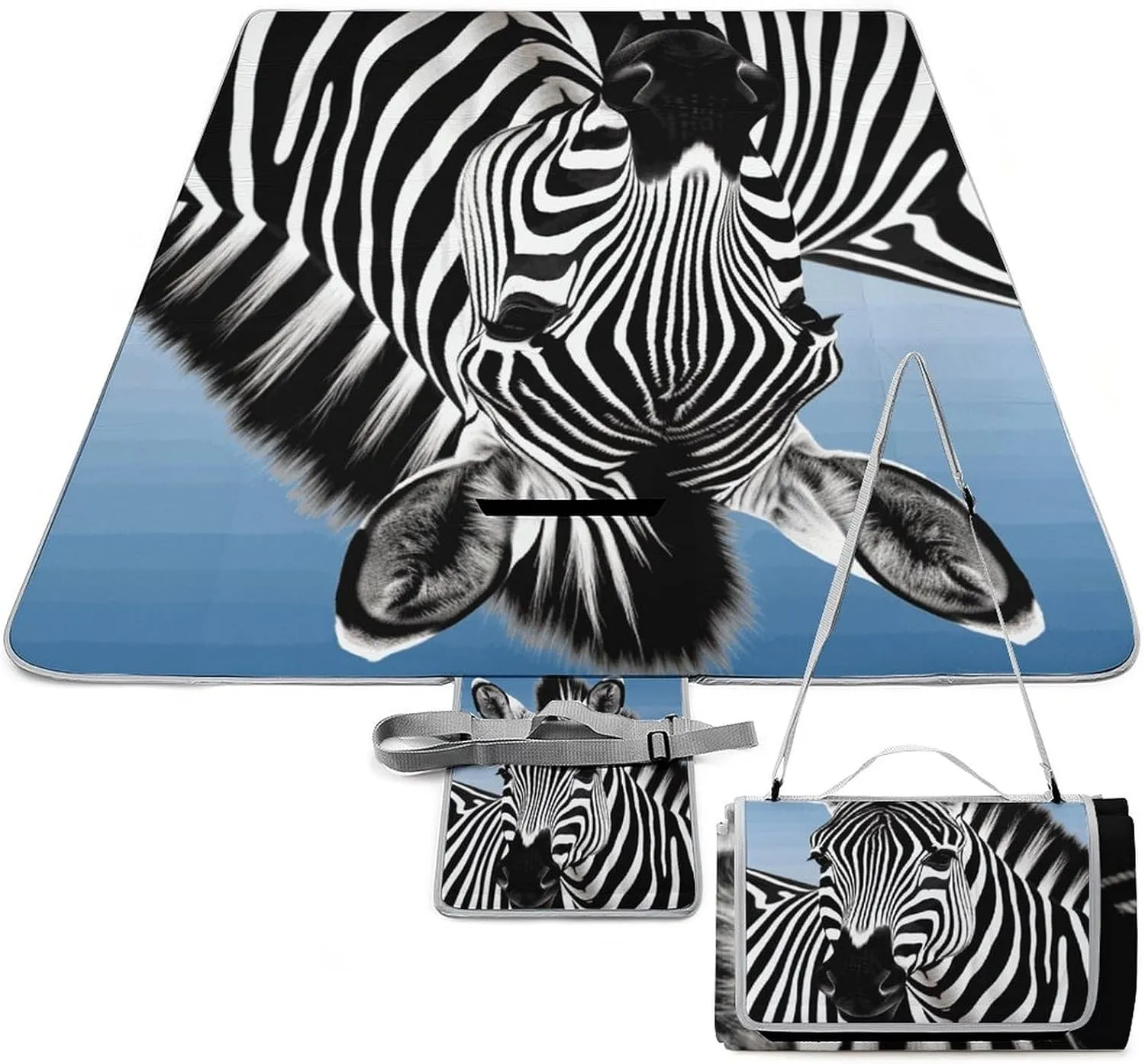 Zebra Picnic Blanket Outdoor, Oversized Beach Blanket, Foldable Lightweight Waterproof Sand Cushion Suitable for Beaches, Camping Grasslands Mat