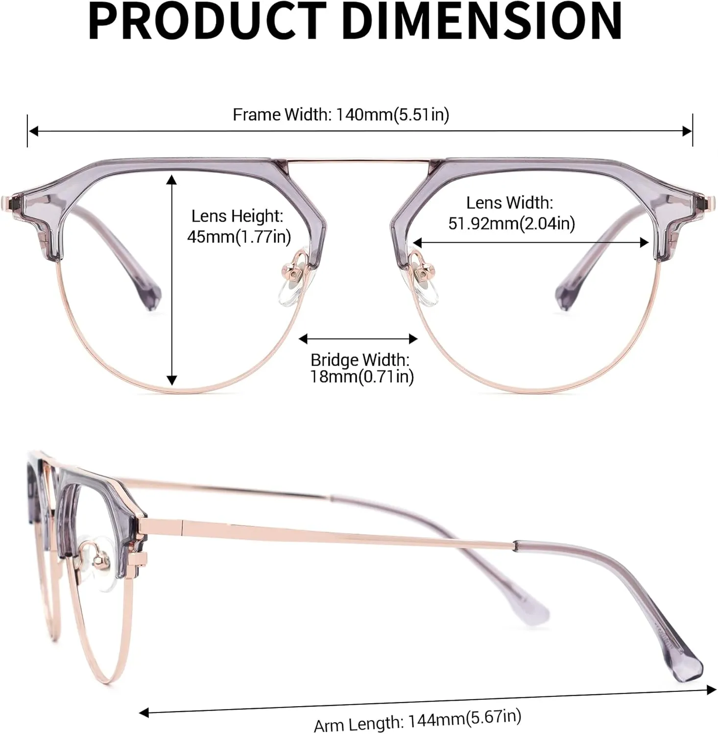 Zeelool Semi-Rimless Eyeglasses Aviator Mixed Blue Light Blocking Glasses for Women Ann TX536598