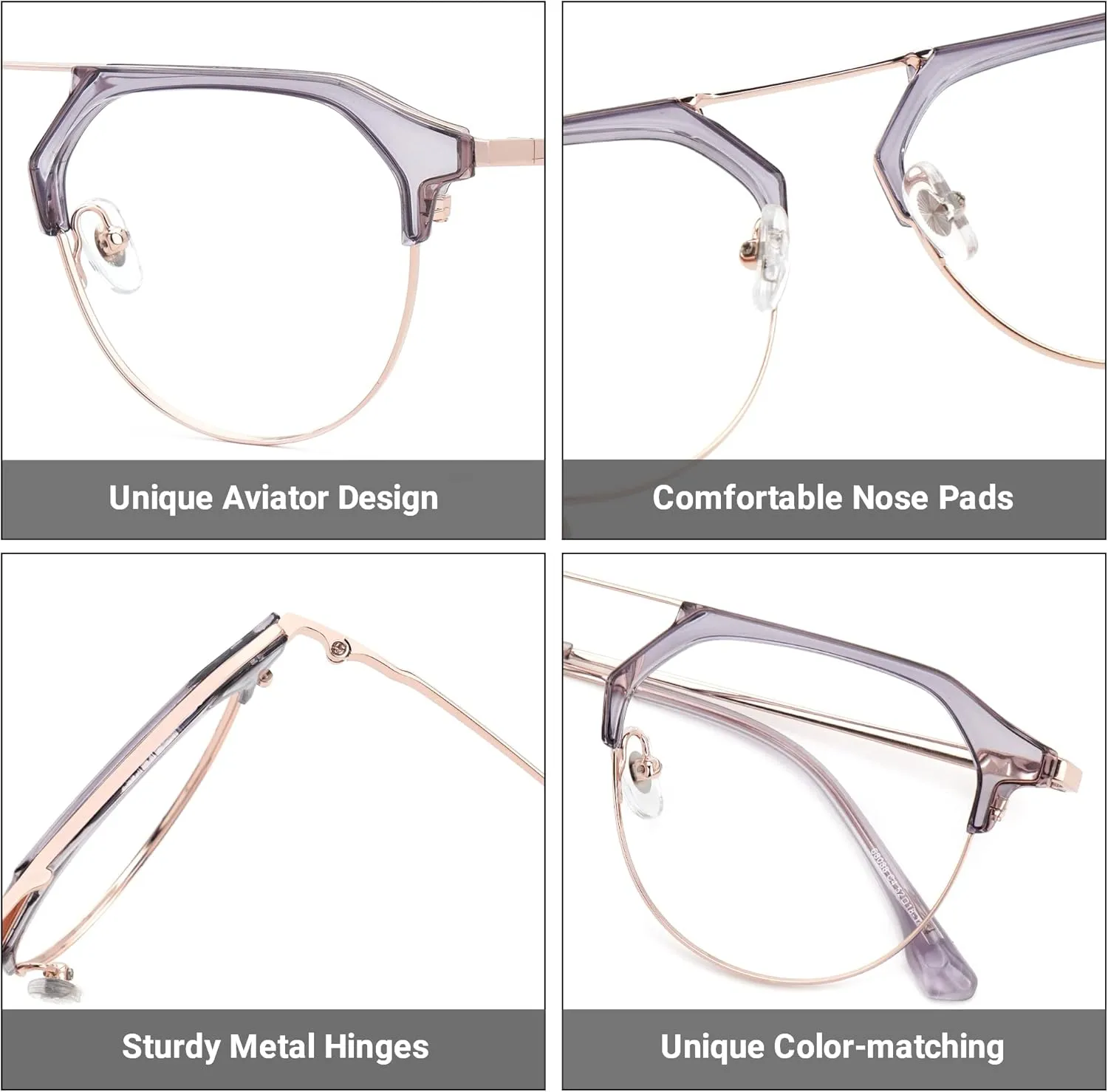 Zeelool Semi-Rimless Eyeglasses Aviator Mixed Blue Light Blocking Glasses for Women Ann TX536598