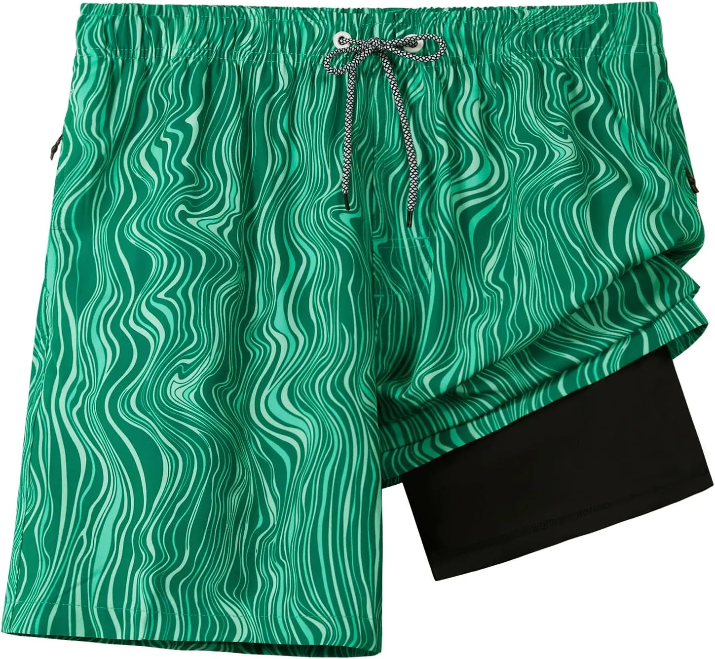 zeetoo Mens Swim Trunks with Compression Liner 5" Inseam Quick Dry Beach Shorts with Zipper Pockets