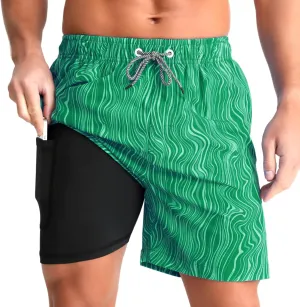 zeetoo Mens Swim Trunks with Compression Liner 5" Inseam Quick Dry Beach Shorts with Zipper Pockets