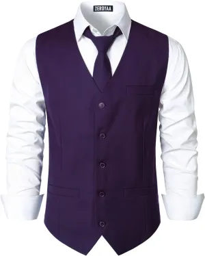 ZEROYAA Men's Hipster Urban Design 3 Pockets Business Formal Dress Vest for Suit Tuxedo