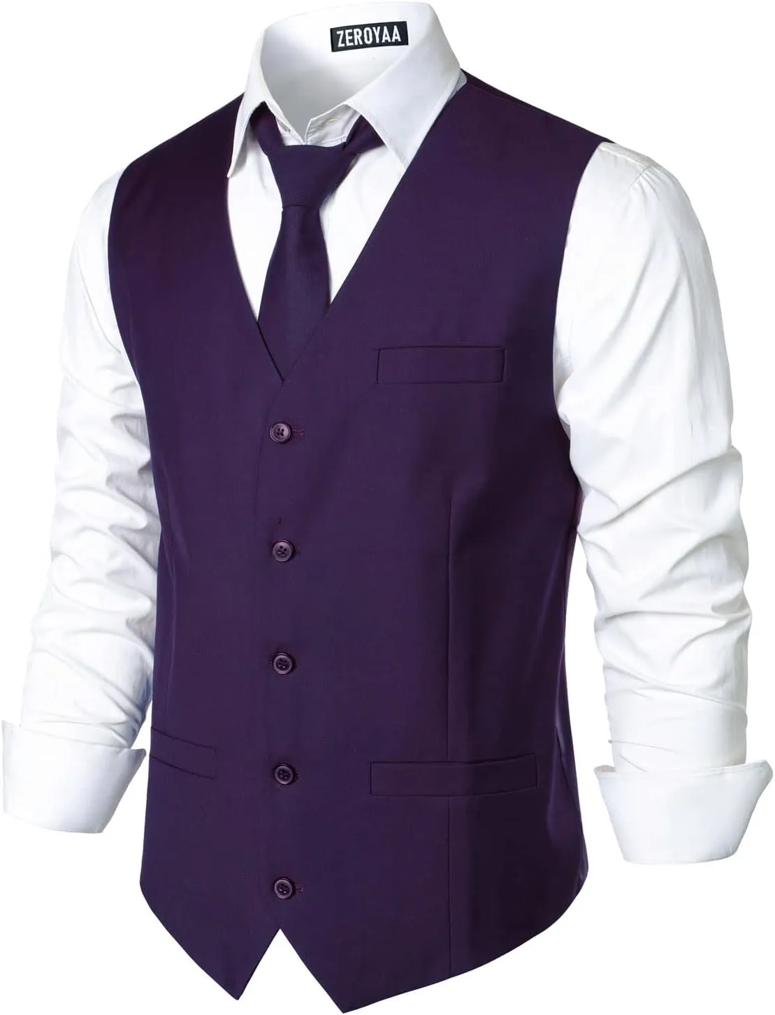 ZEROYAA Men's Hipster Urban Design 3 Pockets Business Formal Dress Vest for Suit Tuxedo