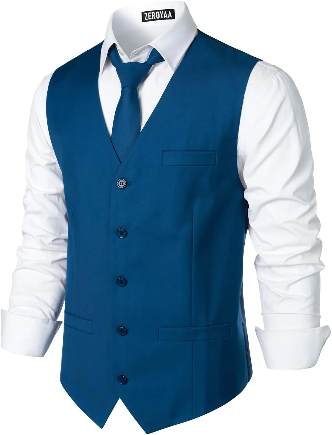 ZEROYAA Men's Hipster Urban Design 3 Pockets Business Formal Dress Vest for Suit Tuxedo