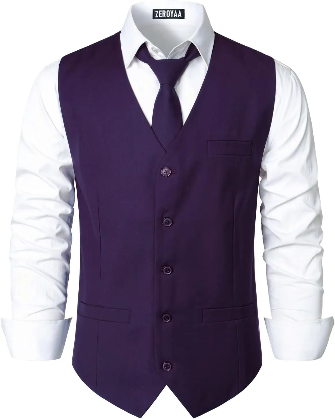 ZEROYAA Men's Hipster Urban Design 3 Pockets Business Formal Dress Vest for Suit Tuxedo