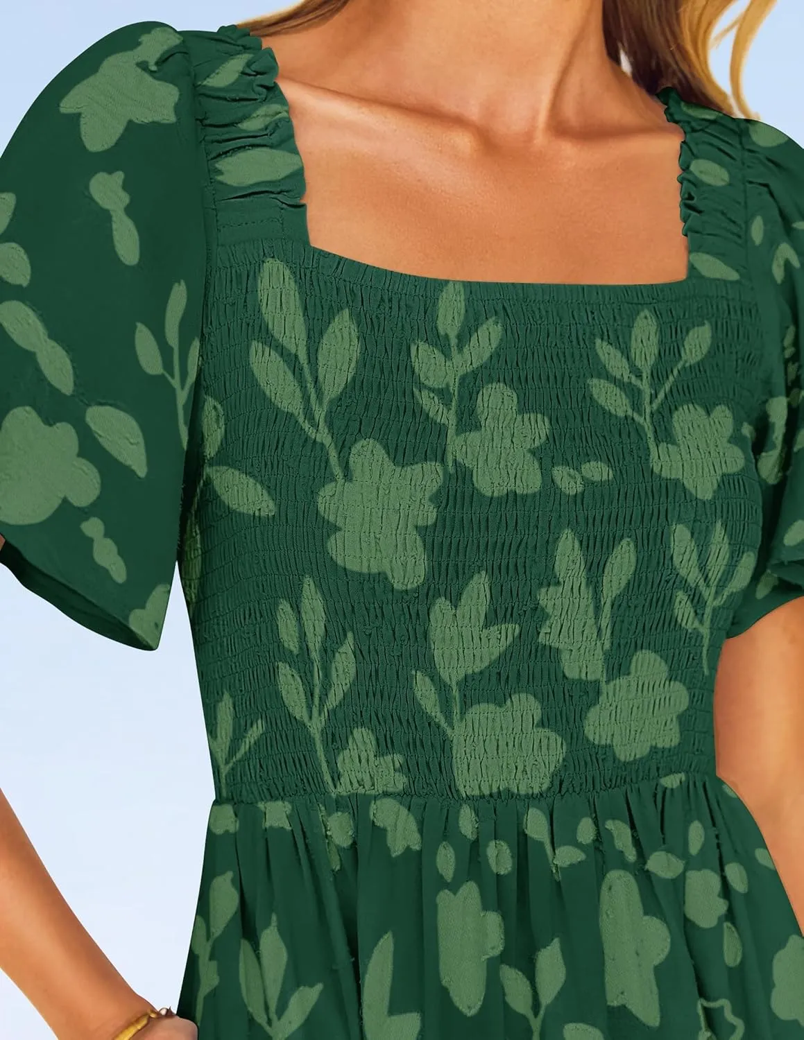 ZESICA Women‘s Summer Boho Floral Midi Dress 2025 Casual Short Sleeve Square Neck Flowy Beach Vacation Long Dress