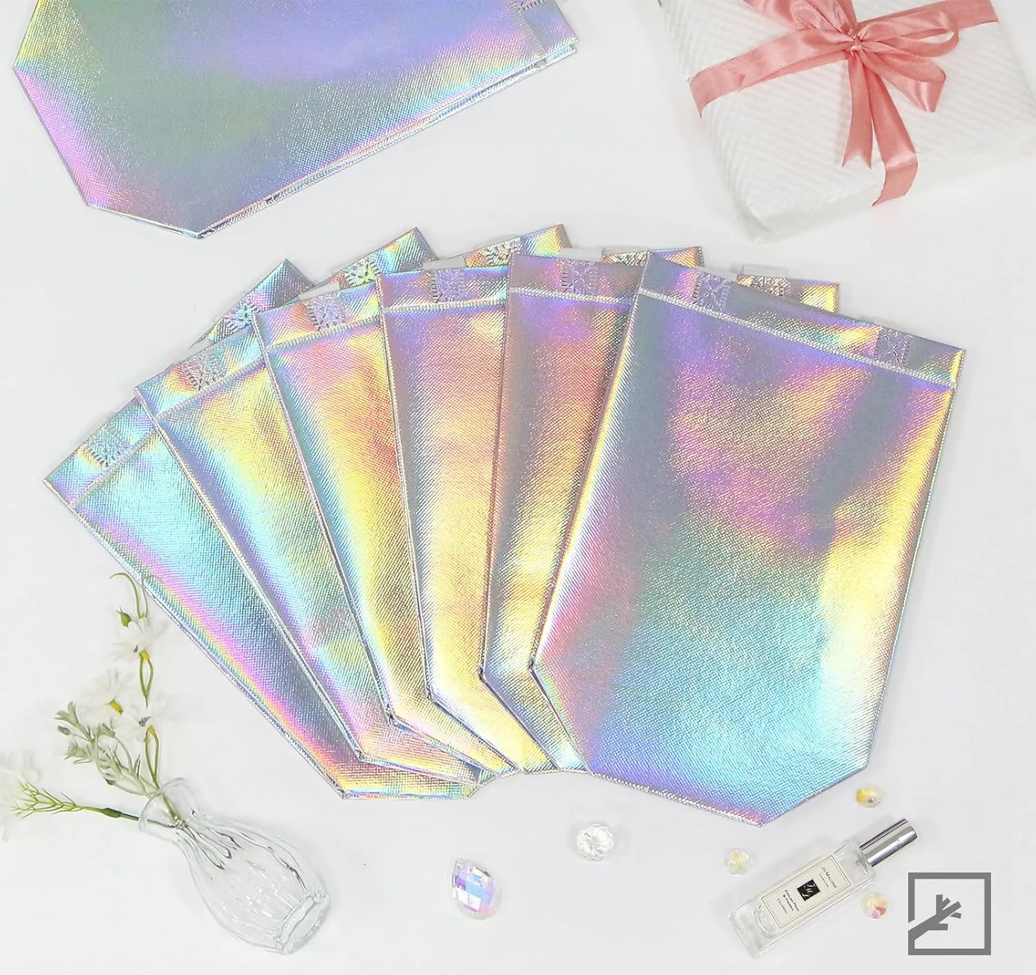 ZIFTY 15 Pcs Gift Bags with Handles Reusable Large Goodie Bags Bulk with 30 Holographic Tissues Non-woven Easter Party Gift Bags for Birthday, Wedding, Holiday Party Favors - 8W x 4L x 10H