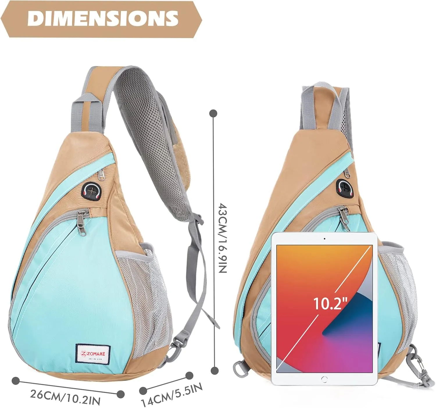 ZOMAKE Sling Bag for Women Men, Small Crossbody Sling Backpack, Mini Water Resistant Shoulder Bag